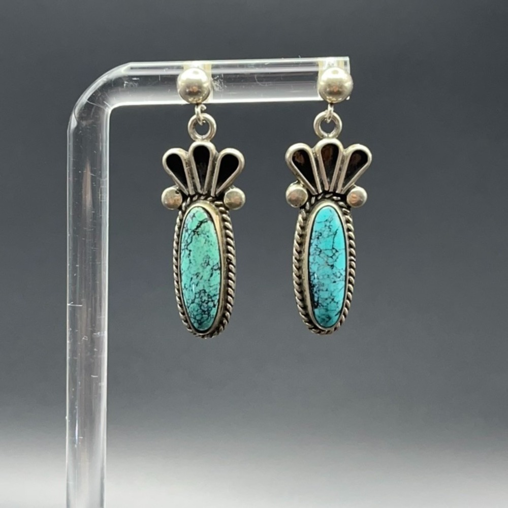 Vintage Southwestern Sterling Silver Earrings Signed Turquoise Dangle Post